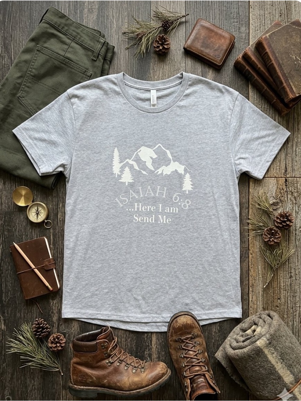 Oversized Isaiah 6:8 Grey Graphic Crewneck Short Sleeve T-Shirt